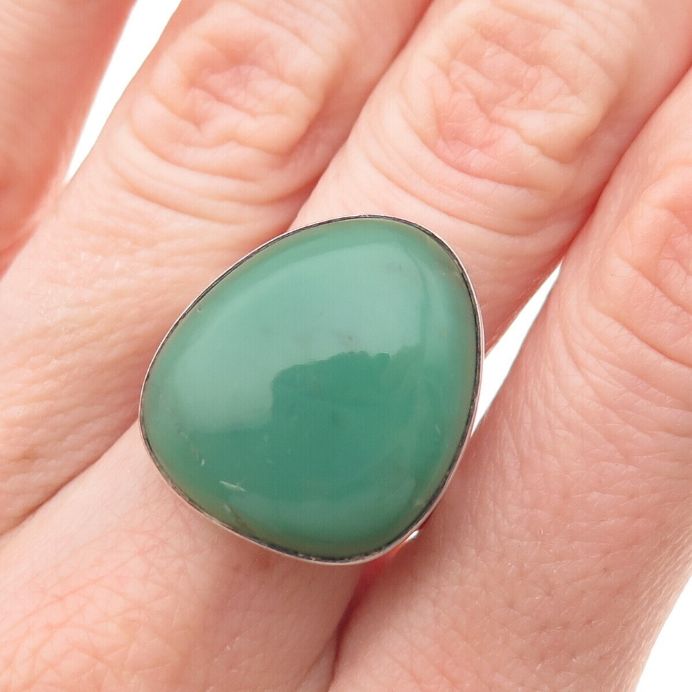 925 Sterling Silver Vintage Real Cabochon Chrysoprase Ring Size 9.5